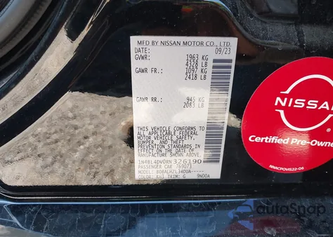 2024 Nissan Altima Sv Fwd из США, поврежденный, VIN 1N4BL4DV0RN326190